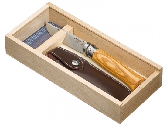 Opinel-Geschenkset inkl. Opinel-Messer Nr. 8,Kunstleder-Etui, in Holzgeschenkbox