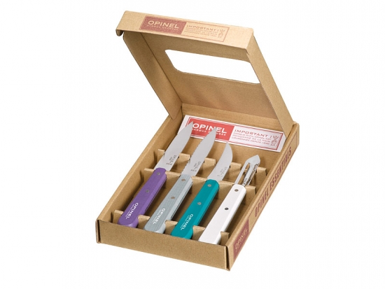 Opinel Küchenmesser Set Essentials 4-teilig rostfrei farbige Buchenholzgriffe 